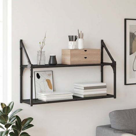 vidaXL Estante de pared Montada en la pared Roble negro metal PB (1/5)