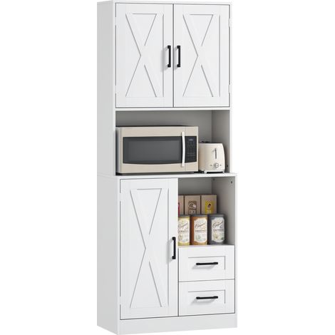 Armoire de cuisine, tiroirs et étagères réglables 70x40x180 cm Blanc avec portes Compartiments ouverts (1/5)