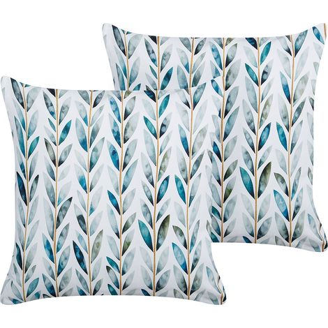 Lot de 2 Coussins d'Extérieur Blanc et Vert à Motif de Feuilles 45 x 45 cm Loano