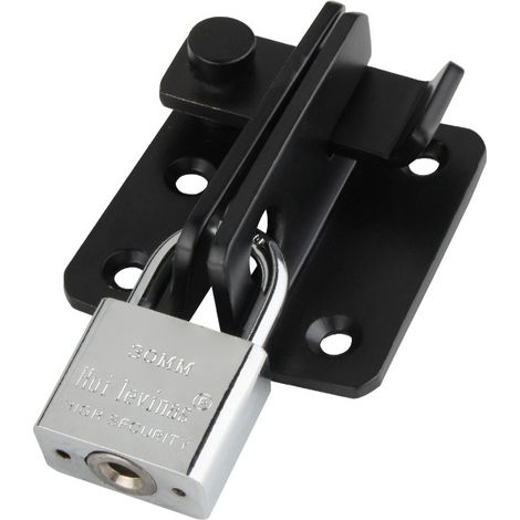 Verrou Porte Exterieur/Interieure Coulissante avec Cadenas, Loquet Porte à Bascule Boulon pour Portail Jardin Armoire, Finition Noire en Acier Inoxydable (1/5)