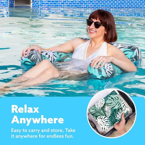 Aufblasbarer Pool-Hängesessel mit Blumenmuster – 2er-Set – Schwimmender Sessel für sommerlichen Wasserspaß mit Poolnudel (1/5)