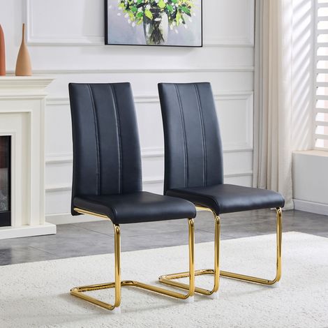 Sedia da pranzo nera e oro in PU e metallo, design ergonomico, seduta comoda, struttura stabile (1/5)