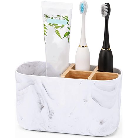 Porte-brosse à dents électrique pour enfants en bambou et marbre à 5 emplacements, organisateur de dentifrice, accessoires de rangement multi-emplacements pour salle de bain