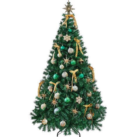 Homevive Árbol de Navidad frondoso de 183 cm con Base metálica, Plegable, Abeto Artificial de PVC, 1000 Ramas Efecto Realista, Color Verde (1/5)
