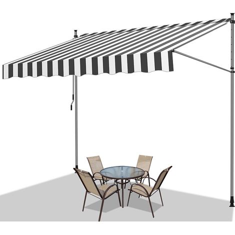 TolleTour Toldo de balcón gris claro, 300x120 cm, retráctil, protección UV, ideal para terraza y jardín