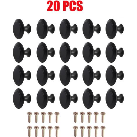 Lntyq 20 Pièces Bouton de Tiroir Noir Mat,Boutons de Placard Rond Bouton de Meubles avec Vis pour Armoire Cuisine Tables Chevet(2722mm)