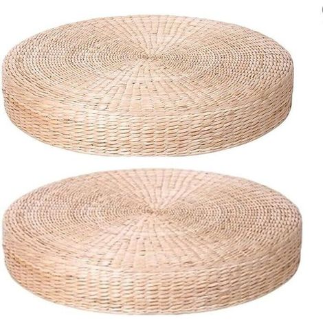 Lot de 2 coussins de sol extra larges, coussins de sol ronds rembourrés en paille pour sièges d'extérieur, diamètre : 60 cm (23,6 po). (1/5)