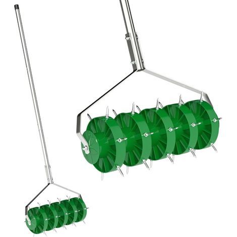 Rouleau aérateur de pelouse avec poignée amovible en 3 pièces, aérateur de gazon manuel, 45 x 21 x 140 cm vert foncé (1/5)