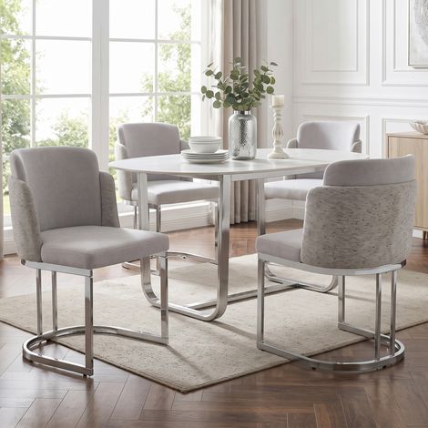 Sillas de comedor, lote de 4, estilo moderno, de chenilla, gris claro y plata OKMYHOME (1/5)