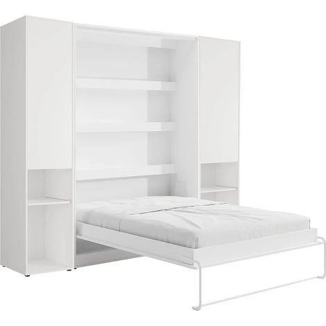 Letto a scomparsa verticale 140 x 200 cm 2 colonne contenitore Con LED Bianco - RAPILI