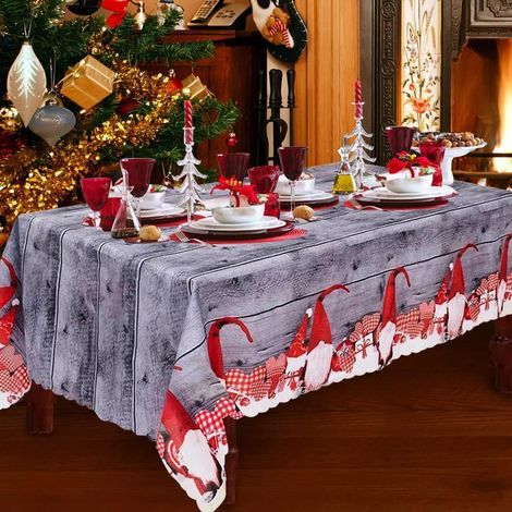 Christmas Tablecloth, 180 x 150cm Rectangular Christmas Tablecloths Gray Christmas Table Cover Dining Table Cloth, Large Washable Christmas Dinner Table Runners for Garden Table Decorations (1/5)