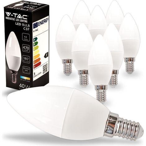 V-TAC 10x Lampadine LED Candela con Attacco E14 - 4,5W (Equivalenti a 40W) - Lampadine di Nuova Generazione - 470 Lumen - Massima Efficienza e Risparmio Energetico - 4000K Luce Bianca Naturale (1/5)