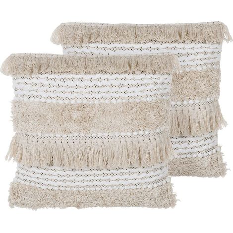 Dekokissen 2er Set VILLUR Baumwolle 45 x 45 cm Beige Streifenmuster (1/5)