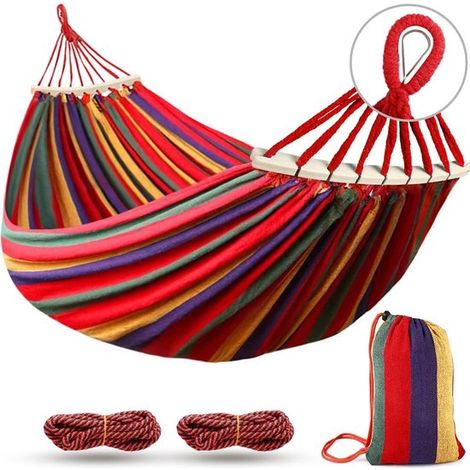 Hamaca de 285 x 155 cm con barras separadoras，capacidad de carga de 550 kg，285 x 155 cm，550 kg，rojo，tela (1/5)