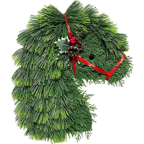 Guirlande Cheval - Guirlande Artificielle en Branches de Pin - Décoration Porte d'Entrée Rustique - 35 x 40 cm - 1 Pièce (1/5)