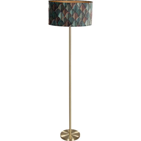Stehleuchte Messing mit ovalem Samt-Schirm Blattdesign 50cm - Simplo