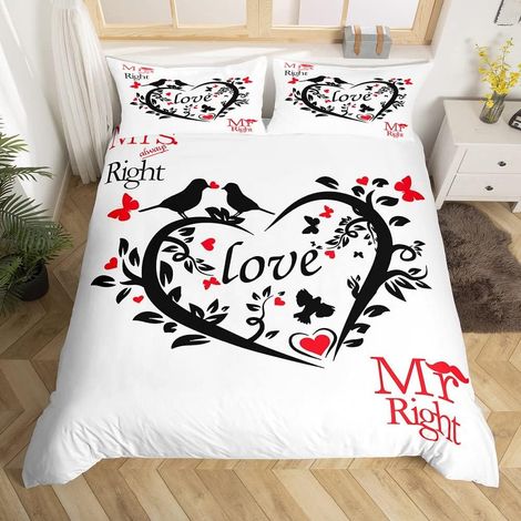 Mr Mrs Parure de Lit 140x200cm Couple Romantique Mariage Thème Parure Housse de Couette Couple Amoureux Romance Saint Valentin Housse de Couette Bonheur Love Birds Room Decor 2Pcs - 140 x 200 cm (1/5)