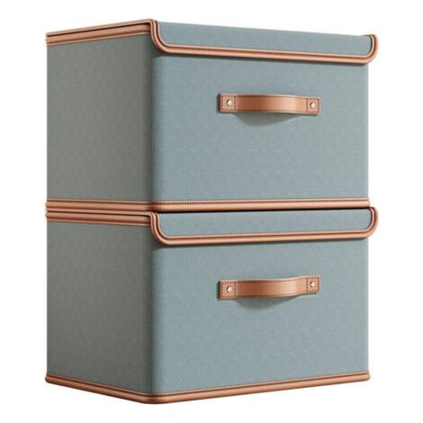 Bac de Rangement Pliable avec Couvercle M (372726cm) - Lot de 2 Organisateurs de Garde-Robe Gris en Tissu Oxford avec Poignées - Qualité Premium, Facile à Transporter (1/4)