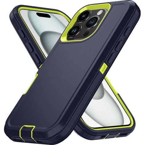 (Jaune, iPhone 15) Coque rigide mate, matériau PC+TPU, antichoc, avec clip ceinture. (1/5)