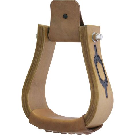 Staffe western in legno con disegni navajo sui lati e pedana rivestita in cuoio
