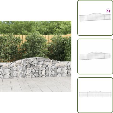 Paniers à gabions arqués 3 pcs 400x30x60/80 cm Fer galvanisé - Panier Gabion - Mur Gabion - Clôture Gabion - Décoration Jardin - Barrière Jardin (1/5)