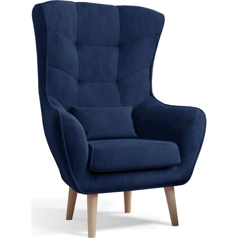 Fauteuil bergère velours bleu marine capitonné Lazza 80cm (1/5)