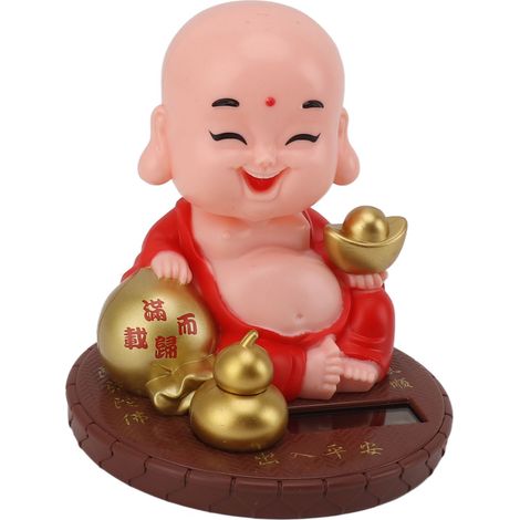 Petite figurine de moine à tête oscillante, alimentée à énergie solaire, pour bureau, fenêtre, tableau de bord de voiture, maison, restaurant, hôtel, café, rouge. (1/5)