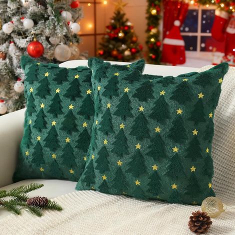 Fodere per cuscini natalizie 45x45 cm, set da 2, fodere per cuscini con decorazioni a stella per albero di Natale, fodere in peluche per cuscini da divano per soggiorno, camera da letto, sedia, divano (1/5)