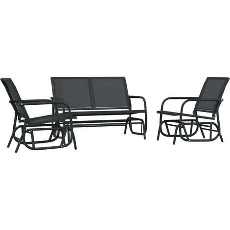 Set Mobili a Dondolo Giardino 3 pz Nero Textilene e Acciaio vidaXL