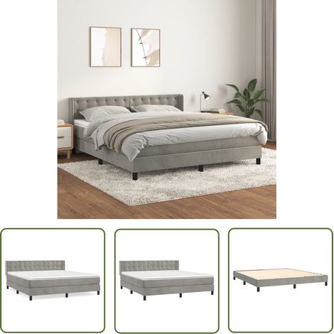The Living Store Boxspringbett mit Matratze Hellgrau 160x200 cm Samt - Samtbett - Boxspringbett - Doppelbett - Bettauflage - Matratze (1/5)