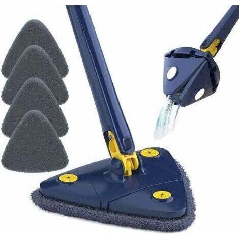 Balai à poussière et lave sol Balai de nettoyage rotatif réglable à 360° & avec 5 chiffons, en microfibre avec fonction compression automatique l'eau pour plafond et sol, bleu Balai à poussière (1/4)
