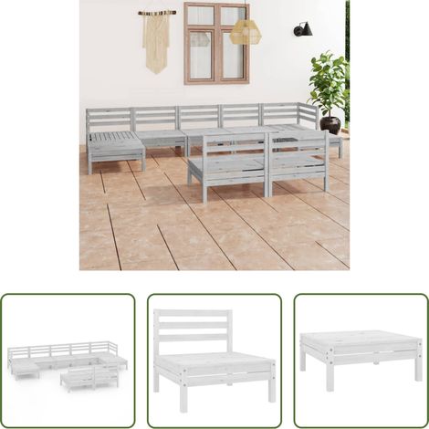 Holzsofa - 9-tlg. Garten-Lounge-Set Weiß Massivholz Kiefer (1/5)