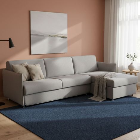 Sofá cama con chaise longue Sumirago, desenfundable, contenedor, hecho en Italia, hidrófugo, cama con somier soldado, 260x160 cm (1/5)