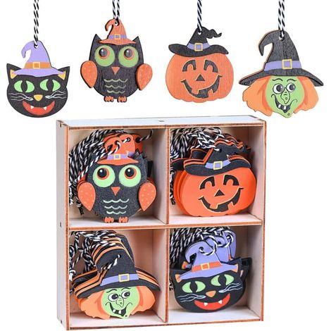 24 décorations d'Halloween pour sapin, décorations à suspendre avec citrouille, chat, sorcière et hibou, décorations en bois pour Halloween Sunmostar (1/5)