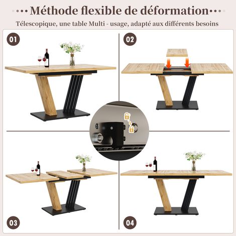 Table extensible effet bois 120/160 x 80 x 76 cm en MDF et métal avec pieds réglables pour cuisine, salon et salle à manger (1/5)