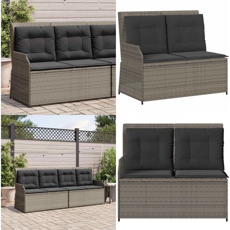 vidaXL Gartenbank Verstellbar mit Kissen Grau Poly Rattan (1/5)