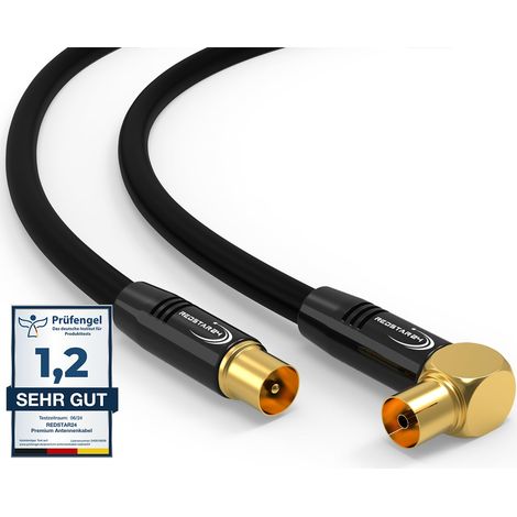 Câble d'Antenne 3m Noir - Mâle à Femelle 90° Coudé Coaxial HDTV Premium pour Télévision Compatible TV, Radio, DVB-T/T2, DVB-C, DAB (1/5)