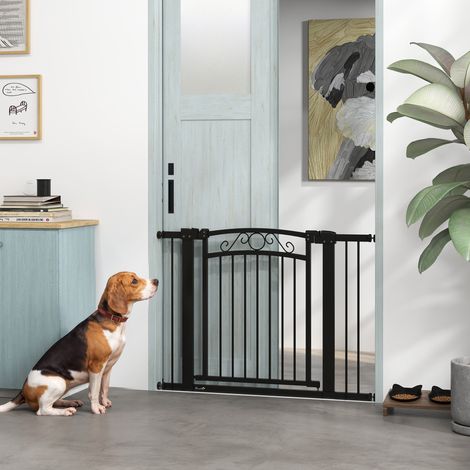 Puerta para Perros con Ancho Ajustable 76-104 cm con 2 Extensiones y Doble Bloqueo Negro (1/5)