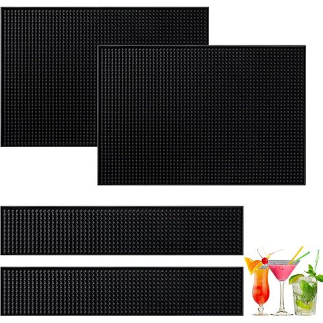 Lot de 4 tapis de bar en silicone antidérapant pliable pour bar, cuisine, comptoir.  Silicone de qualité alimentaire, imperméable, résistant à la chaleur, pliable, passe au lave-vaisselle pour bar et  (1/5)