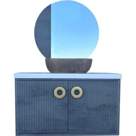 Mobile bagno sospeso con specchiera senza lavabo modello margot 90cm base sospesa -top -specchio -stone grey -lavabo escluso Mobo