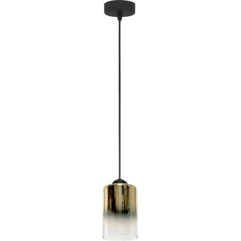 Lámpara de techo colgante negra con pantalla de cristal transparente dorado, fiord 15-535