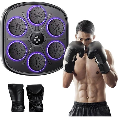 Machine de boxe musicale intelligente, Music Boxing Machine,Super Mural Professionnel LED Bluetooth,Hauteur d'installation réglable,9 Modes de Vitesse Cible Boxe Mural Musique avec Gants de Boxe (1/5)