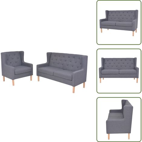 The Living Store Set Divani 2 pz in Tessuto Grigio - Poltrona in tessuto