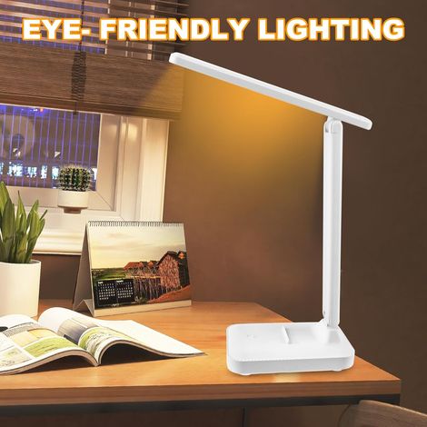 Lampada da scrivania a LED, lampada da tavolo a LED dimmerabile, lampada da comodino con ricarica USB, lampada da lettura pieghevole, 3 livelli di illuminazione a colori, lampada per bambini, studio, (1/4)