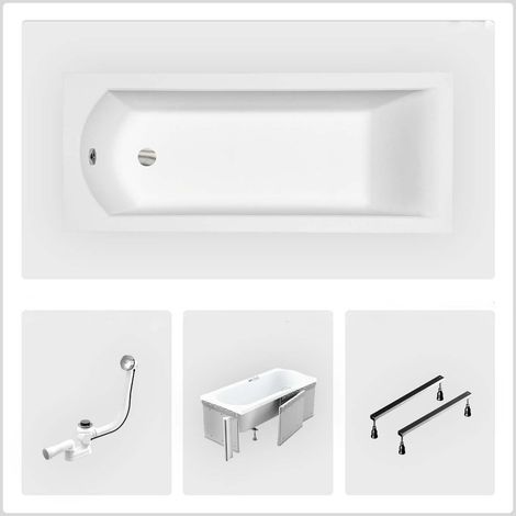 Rechteckige Badewanne - 140 x 70 cm - mit 4-cm-Verkleidung - Füße - Chromablauf - SHEA SLIM (1/4)