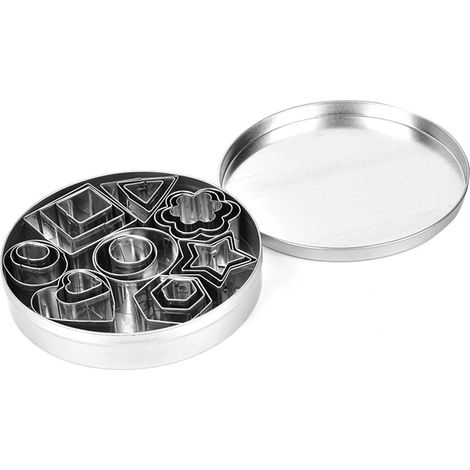 24 emporte-pièces en acier inoxydable, formes ronde, cœur, étoile, fleur, triangle et hexagone. Moule à biscuits pour la cuisson. (1/5)