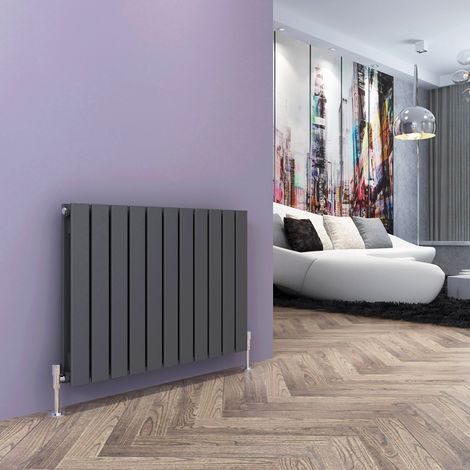 ELEGANT 600x836mm Anthracite Designer Radiator Horizontal Flat Panel Double Panel Radiator with Chrome Thermostatic Radiator Valves (1/5)