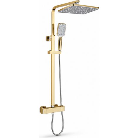 Colonna doccia termostatica quadrata per vasca da bagno dorata (1/5)