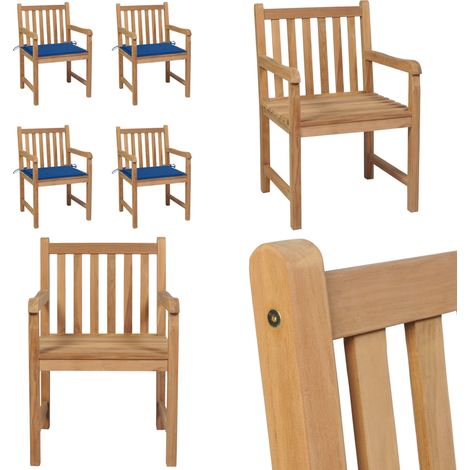 Gartenstühle 4 Stk. mit Königsblauen Kissen Massivholz Teak - Gartentisch - Gartenstuhl - Outdoormöbel - Balkonmöbel - Terrasse - Home & Living (1/5)