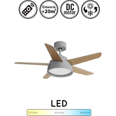 Ventilador 25w Dc Gris Lebeche 5 Aspas Rev.  Blanca/haya 6 Vel. 3000-4000-6000k 132d Remoto,memoria Y Temporizador (1/5)
